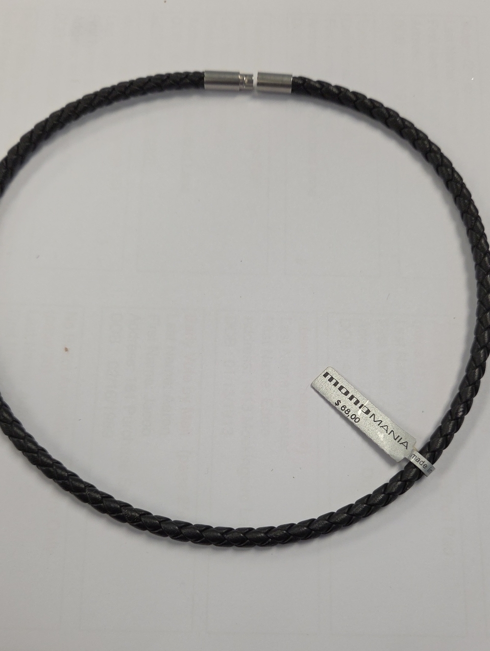 Montana Silver-Tone Tag Braided Black Leather Choker